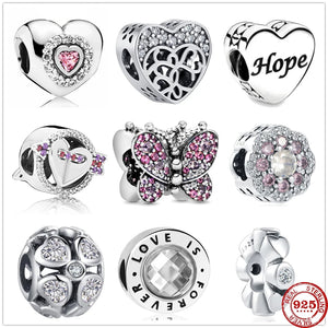 Hope Love Charm Pink Zirconia DIY Beads Silver 925 Bracelet