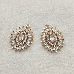 CZ Copper Oval Charm 20pcs for Necklace/Earrings DIY