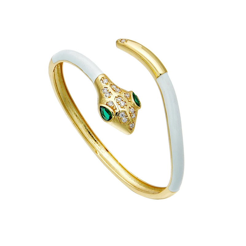 Colorful Oil Drip Boho Copper CZ Snake Bangle Women's Gift