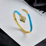 Colorful Oil Drip Boho Copper CZ Snake Bangle Women's Gift