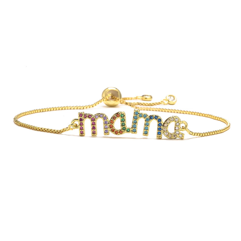 CZ Pave Mama Charm Bracelet Mother's Jewelry Gift