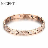 Rose Stainless Steel Bracelet Crystal Gallstone Healthy Motion Medical Bracelet
