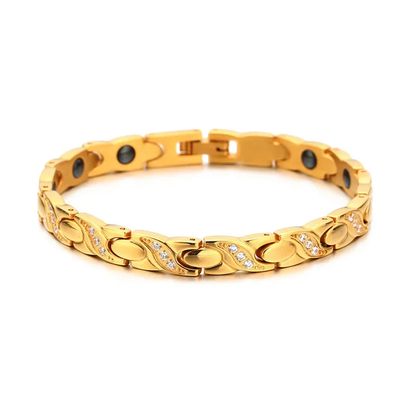 Rose Stainless Steel Bracelet Crystal Gallstone Healthy Motion Medical Bracelet