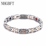 Rose Grain Stainless Steel Magnetic Health Bracelet for Men and Women