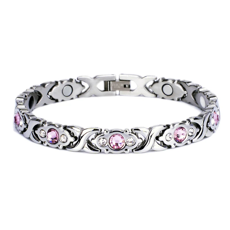 Pink Crystal Zircon Healing Magnetic Bracelet for Women