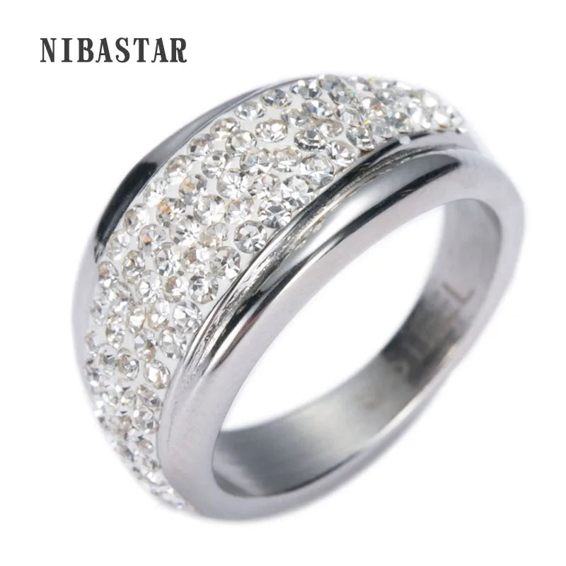316L Stainless Steel Ring With Crystal Top