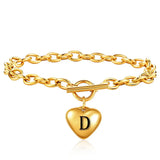 NIBASTAR 26 Letter Heart Bracelet Women Stainless Steel Alphabet Jewelry