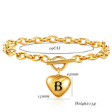 NIBASTAR 26 Letter Heart Bracelet Women Stainless Steel Alphabet Jewelry