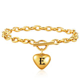 NIBASTAR 26 Letter Heart Bracelet Women Stainless Steel Alphabet Jewelry