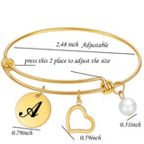 NIBASTAR 26 Letter Bracelet Stainless Steel Expandable Bangle for Women