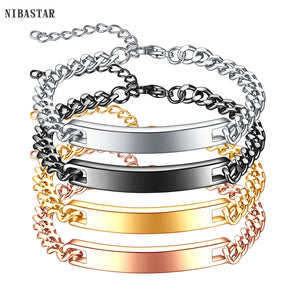 NIBASTAR Engraved Name Bracelet Men Stainless Steel Bangle Personalized Gift