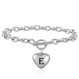 NIBASTAR Heart Letters Initial Bracelet Stainless Steel Alphabet Pendant Charms