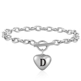 NIBASTAR Heart Letters Initial Bracelet Stainless Steel Alphabet Pendant Charms