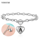 NIBASTAR Heart Letters Initial Bracelet Stainless Steel Alphabet Pendant Charms