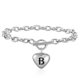 NIBASTAR Heart Letters Initial Bracelet Stainless Steel Alphabet Pendant Charms
