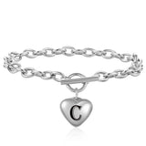 NIBASTAR Heart Letters Initial Bracelet Stainless Steel Alphabet Pendant Charms