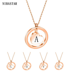 NIBASTAR Tiny Heart Letter Necklace Rose A-Z Stainless Steel