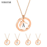 NIBASTAR Tiny Heart Letter Necklace Rose A-Z Stainless Steel
