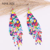 Boho Geometric Tassel Earrings Colorful Beads Drop Jewelry
