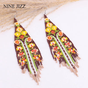 Boho Geometric Tassel Earrings Colorful Beads Drop Jewelry