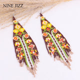 Boho Geometric Tassel Earrings Colorful Beads Drop Jewelry