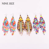 Boho Geometric Tassel Earrings Colorful Beads Drop Jewelry