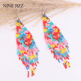 Boho Geometric Tassel Earrings Colorful Beads Drop Jewelry