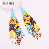 Boho Geometric Tassel Earrings Colorful Beads Drop Jewelry