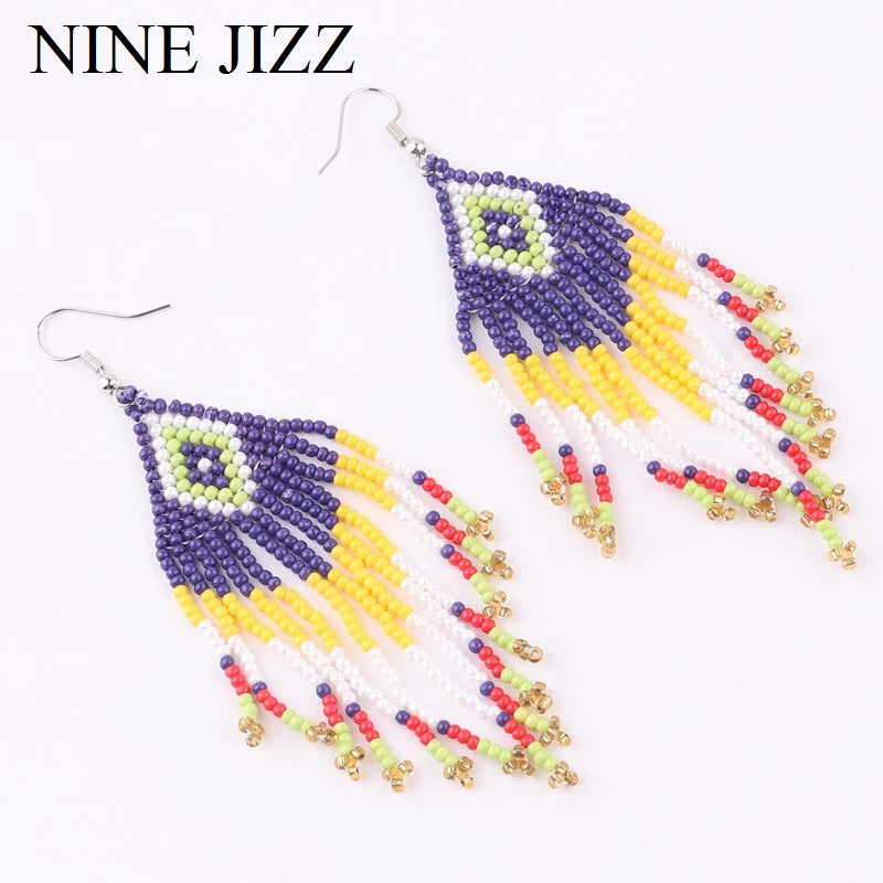 Colorful Beaded Tassel Earring for Women Ethnic Jewelry Gift
