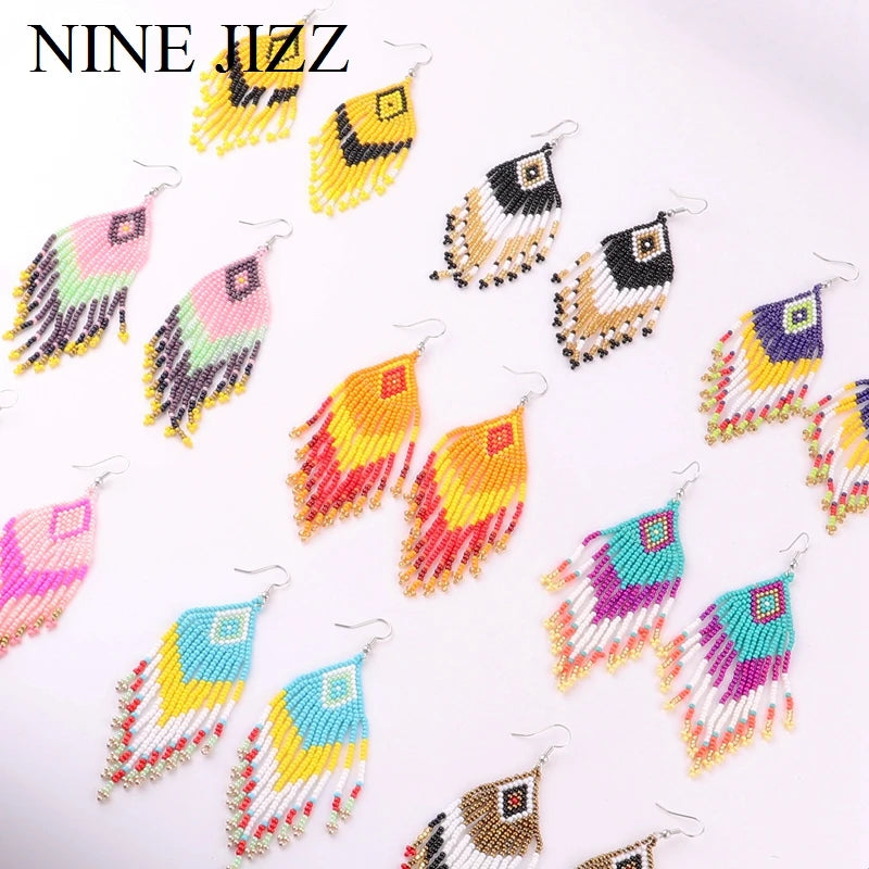 Colorful Beaded Tassel Earring for Women Ethnic Jewelry Gift