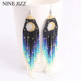 Colorful Beaded Tassel Earrings Starry Sky Pattern