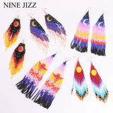 Colorful Beaded Tassel Earrings Starry Sky Pattern