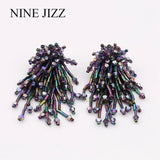 Crystal Bead Tassel Earring Flower Fringes Dangle Drop Statement Earring