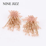 Crystal Bead Tassel Earring Flower Fringes Dangle Drop Statement Earring