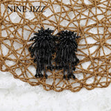 Crystal Bead Tassel Earring Flower Fringes Dangle Drop Statement Earring