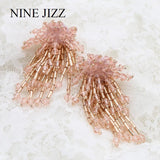 Crystal Bead Tassel Earring Flower Fringes Dangle Drop Statement Earring