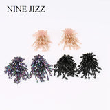 Crystal Bead Tassel Earring Flower Fringes Dangle Drop Statement Earring