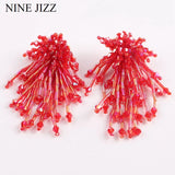 Crystal Bead Tassel Earring Flower Fringes Dangle Drop Statement Earring