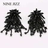Crystal Bead Tassel Earring Flower Fringes Dangle Drop Statement Earring
