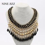 NINEJIZZ Tassel Crystal Necklaces Vintage Bohemian Big Statement Beads Necklaces