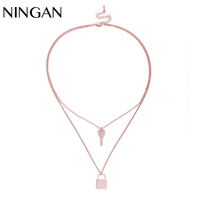 Key & Lock Chain Necklace Set for Women - Party Jewelry Gift