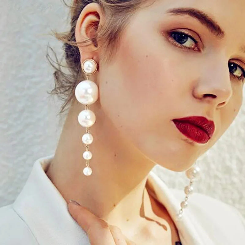 Vintage Simulated Pearl Dangle Earrings Round Wedding Gift