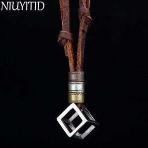 Leather Men Necklaces Pendants Punk Vintage Adjustable Brown Rope Chain