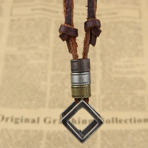 Leather Men Necklaces Pendants Punk Vintage Adjustable Brown Rope Chain
