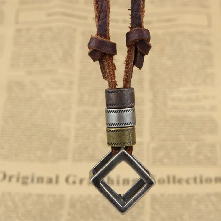 Leather Men Necklaces Pendants Punk Vintage Adjustable Brown Rope Chain