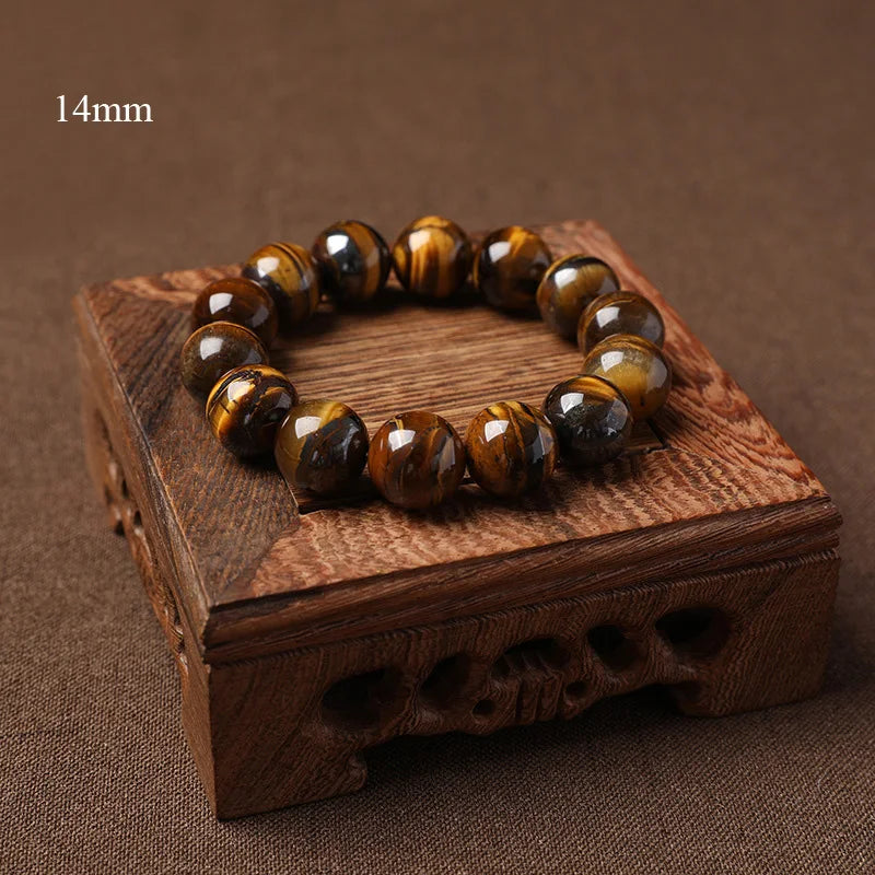 Tiger Eyes Stone Bead Bracelet For Men 14-20mm