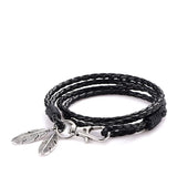 Silver Feather Charm PU Leather Men Bracelet