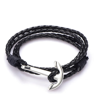 Man Anchor Bracelet PU Leather Wristband Charm Braclet Male Jewelry