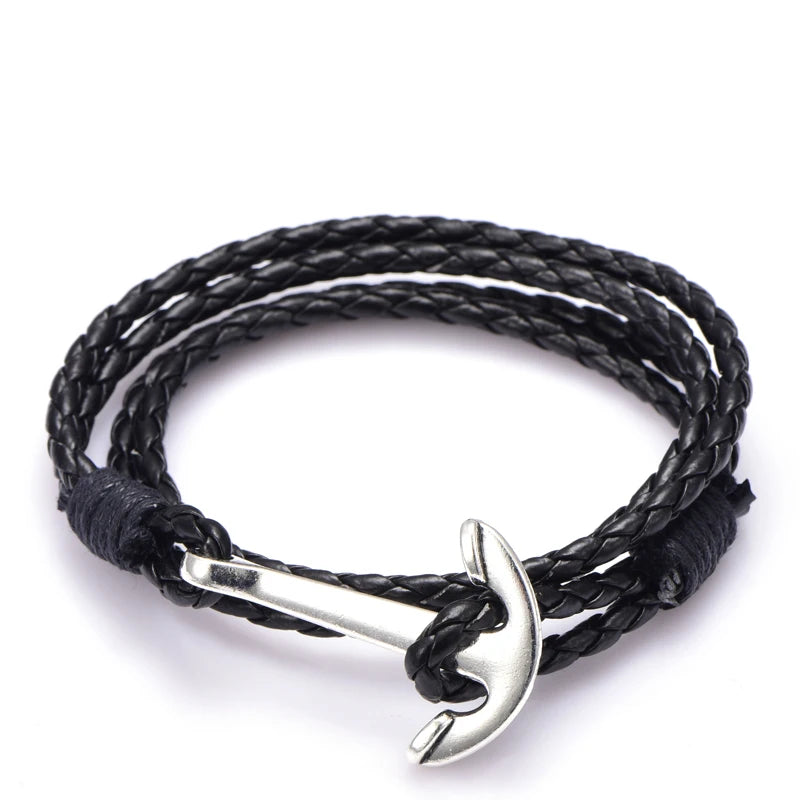 Man Anchor Bracelet PU Leather Wristband Charm Braclet Male Jewelry