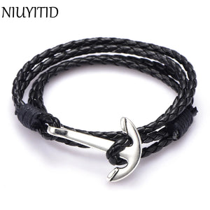 Man Anchor Bracelet PU Leather Wristband Charm Braclet Male Jewelry